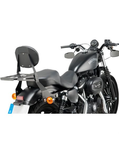 Adjustable quick-release backrest with black luggage rack for Sportster 04-20