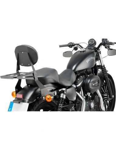 Adjustable quick-release backrest with black luggage rack for Sportster 04-20