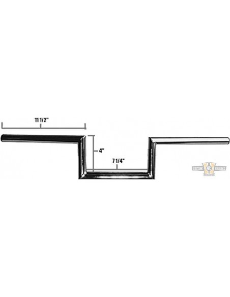 Manubrio Z Bar largo1" alto 4" Largo 72cm Cromato, con fossette,