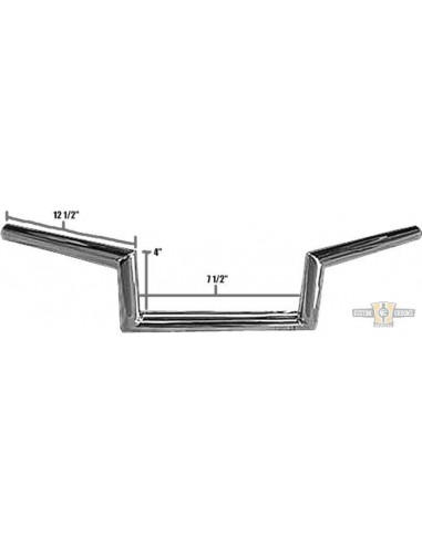 Handlebar Z Bar narrow 1" high 4" Wide 62cm Chrome, with dimples,