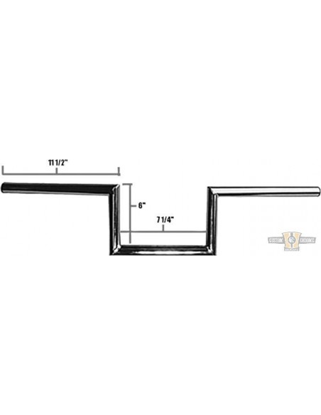 Handlebar Z Bar largo1" high 6" Wide 72cm Chrome, without dimples,