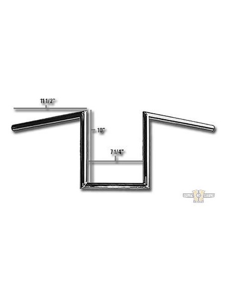 Handlebar Z Bar largo1" high 10" Wide 72cm Chrome, with dimples,