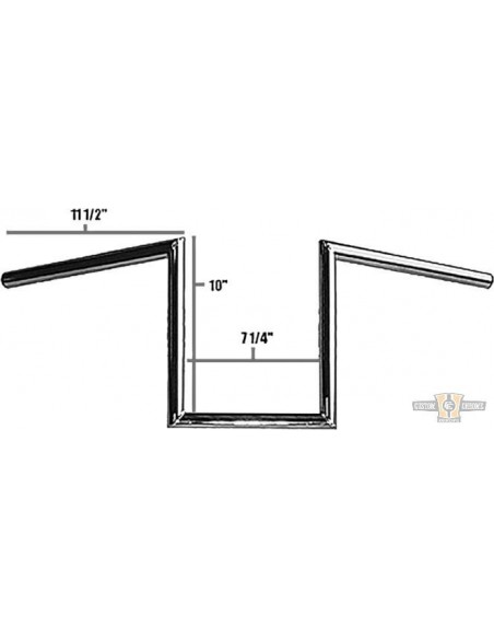 Handlebar Z Bar largo1" high 10" Wide 72cm Chrome, without dimples,