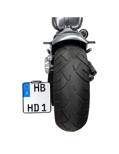 Black side license plate holder with upper license plate light for Softail from 2018 to 2020 HOMOLOGATED ECE E11