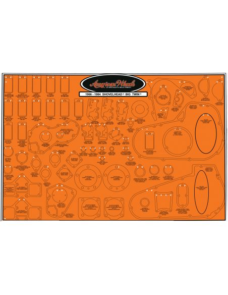 Display panel for engine and primary gaskets FL, FX and shovelhead from 1966 to 1984