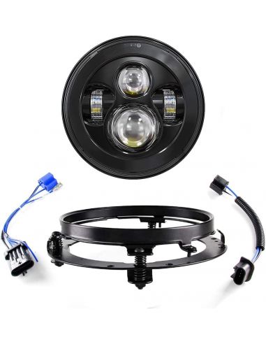 Parabola LED da 7" nera luce anabbagliante e abbagliante con anello di montaggio