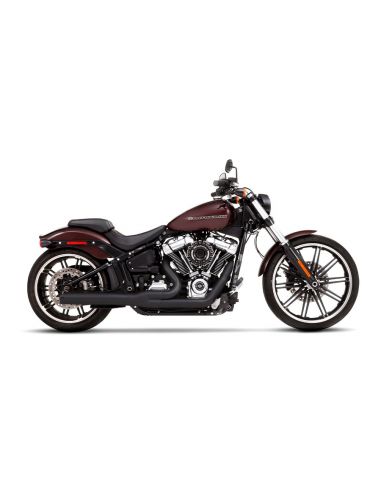 Black 2-in-1 Rinehart exhaust with black end cap for Softail FLHC/S, FLFB/S, FXBRS and FLSB from 2018 to 2021