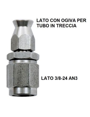 Raccordo cromato 3/8"-24 AN-3 aaltubo in treccia con ogiva