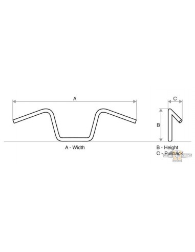 Handlebar Ape Hanger 1" high 18" Chrome with dimples,